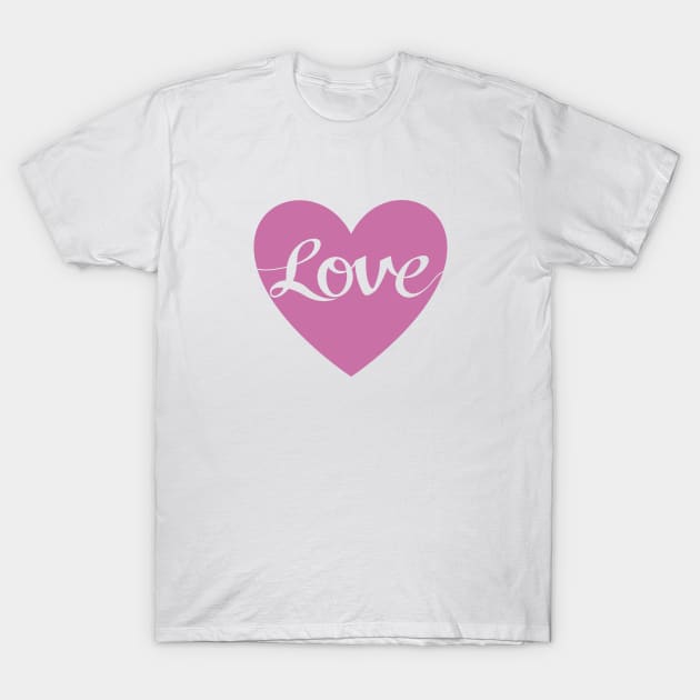 Love Script Pink Heart Design T-Shirt by NataliePaskell